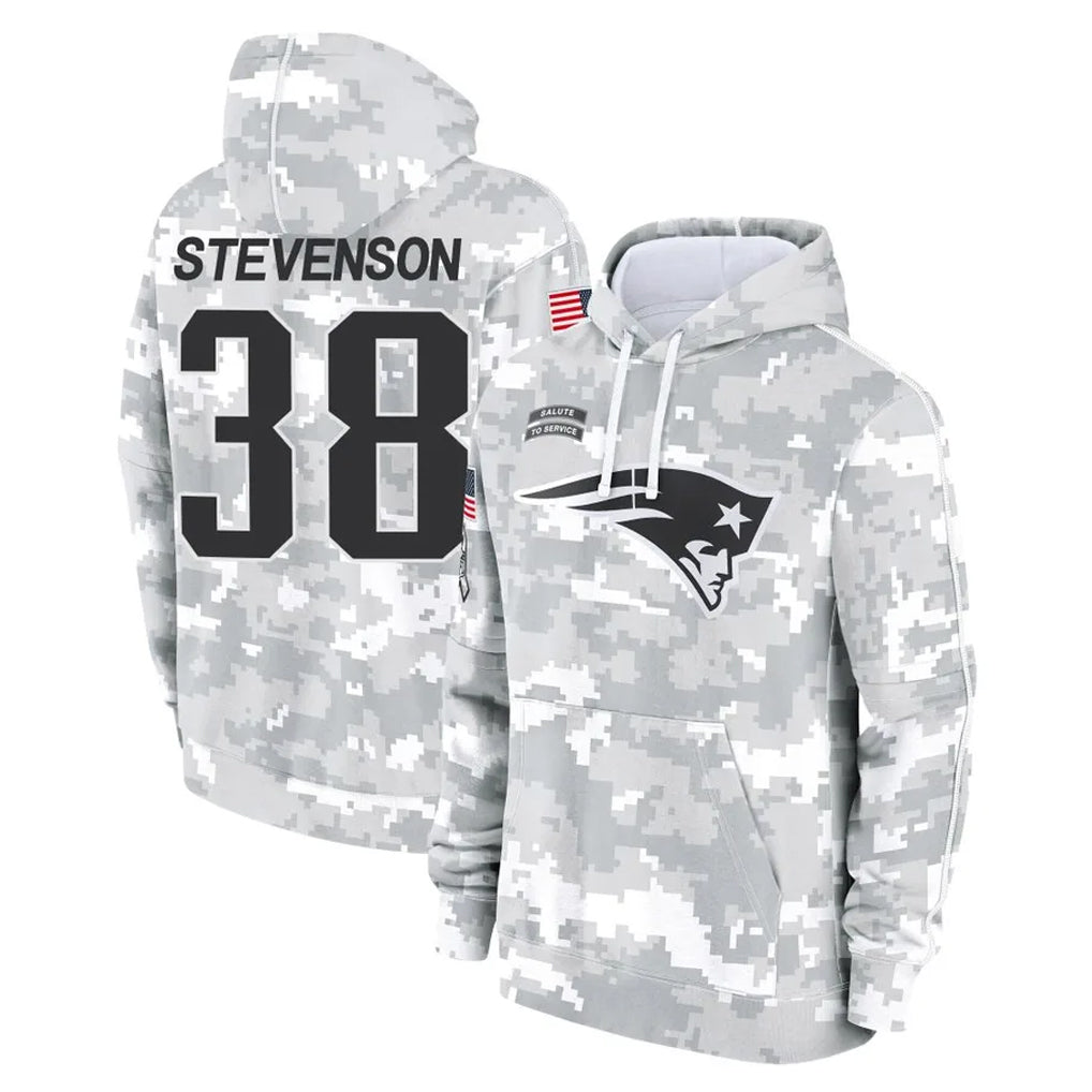 Vanessashop NE.Patriots #38 Rhamondre Stevenson Player Arctic Camo Salute to Service Pullover Hoodies Limited Game Stitched Jerseys