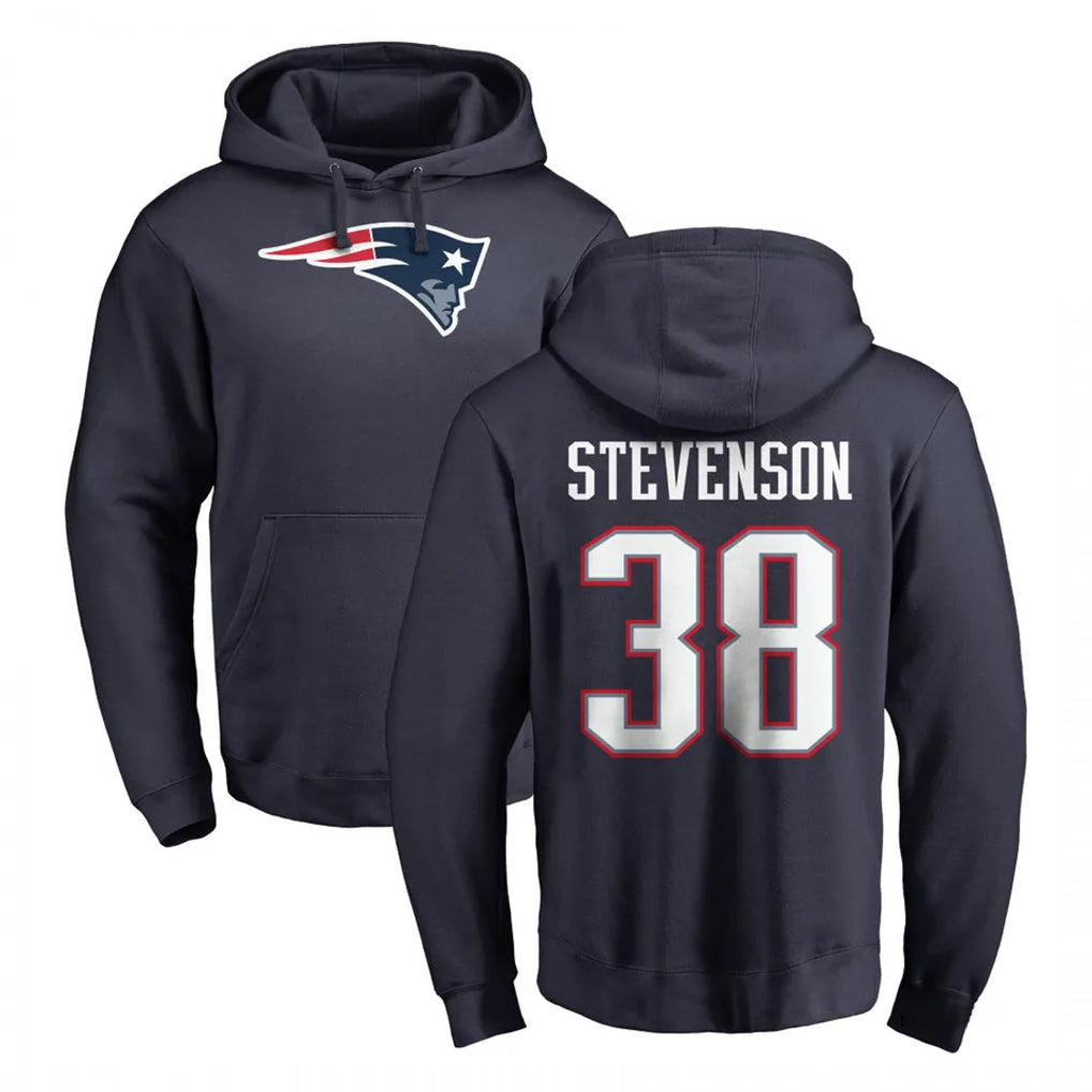 Vanessashop NE.Patriots #38 Rhamondre Stevenson Player Navy LOGO Pullover Hoodies Home Game Stitched Jerseys