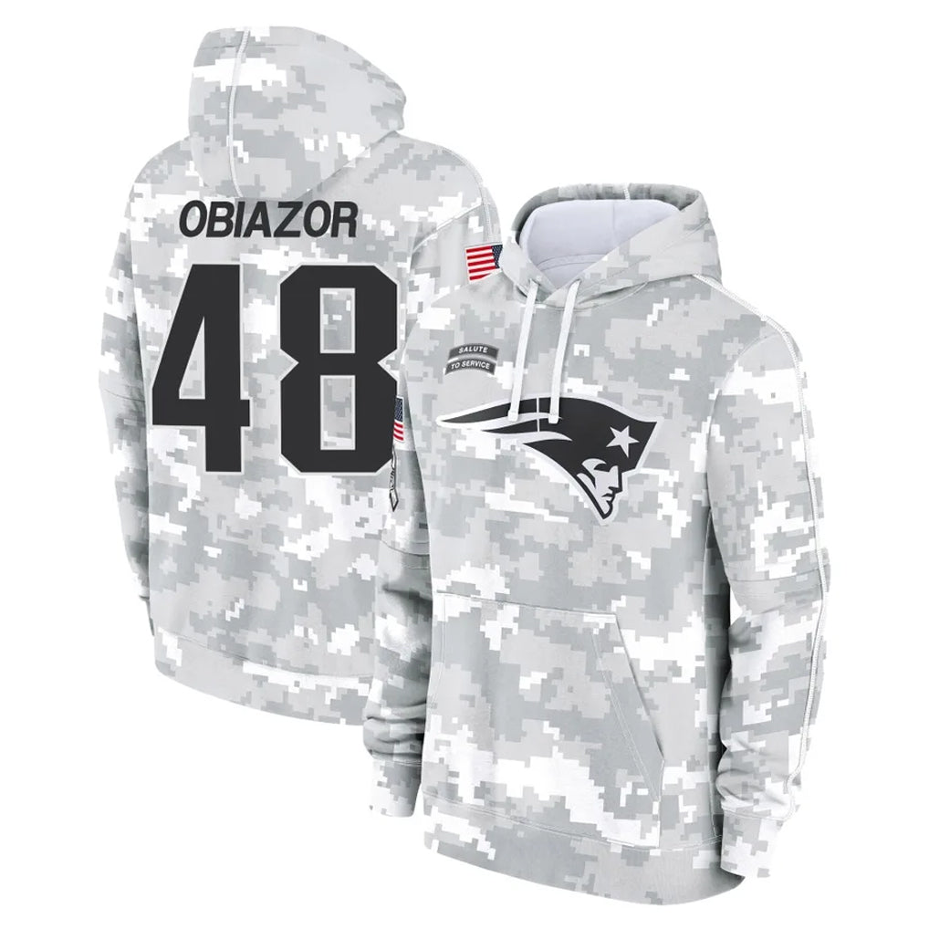 Vanessashop NE.Patriots #48 Namdi Obiazor Player Arctic Camo Salute to Service Pullover Hoodies Limited Game Stitched Jerseys