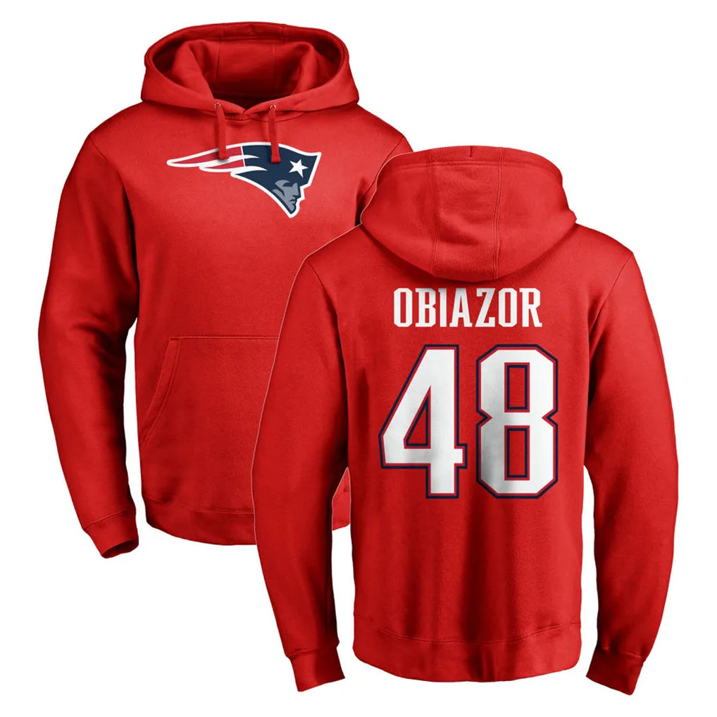 Vanessashop NE.Patriots #48 Namdi Obiazor Player Red LOGO Pullover Hoodies Home Game Stitched Jerseys