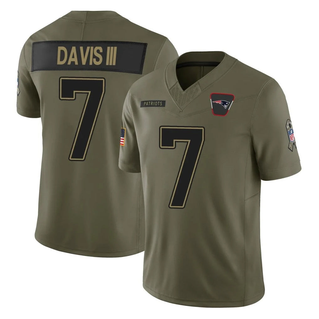 Vanessashop NE.Patriots #7 Carlton Davis III Player Olive 2025 Salute To Service Limited Stitched Jerseys