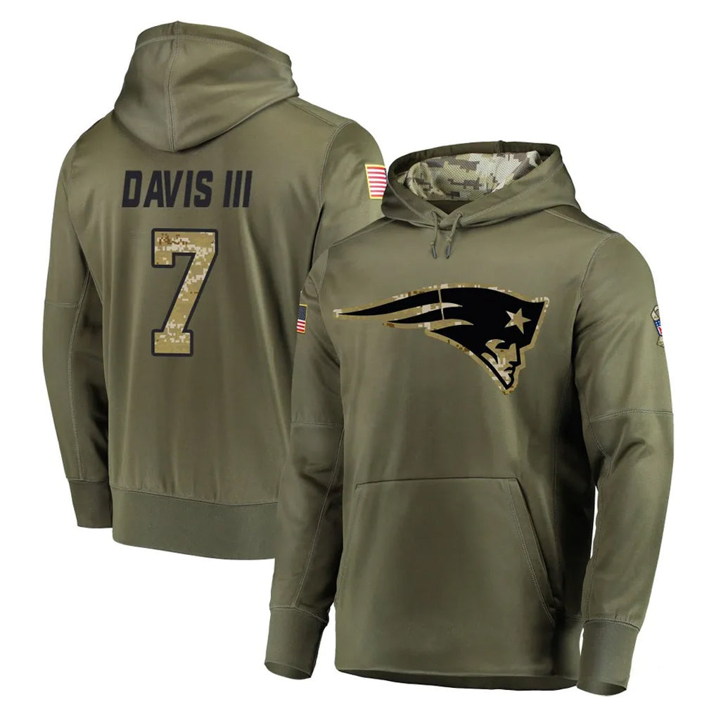Vanessashop NE.Patriots #7 Carlton Davis III Player Olive Salute to Service Pullover Hoodies Home Game Stitched Jerseys