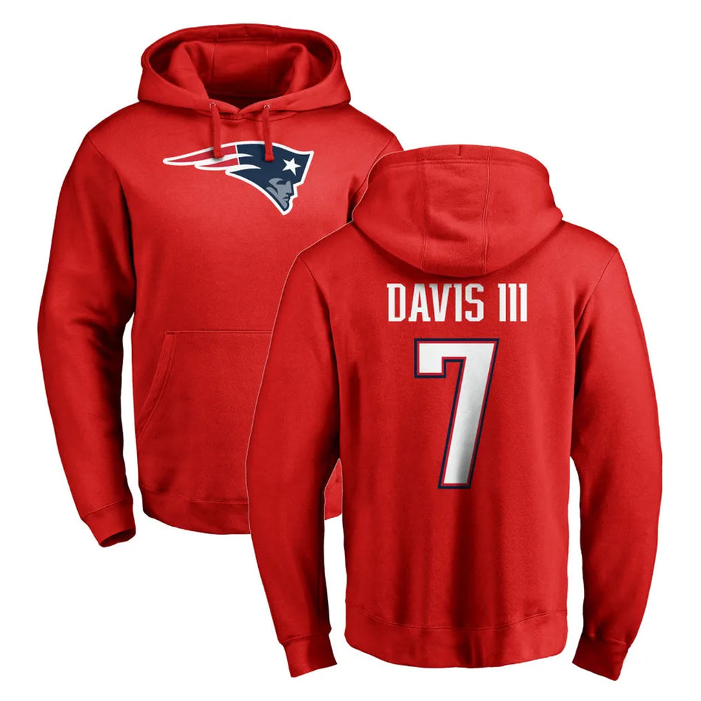 Vanessashop NE.Patriots #7 Carlton Davis III Player Red LOGO Pullover Hoodies Home Game Stitched Jerseys