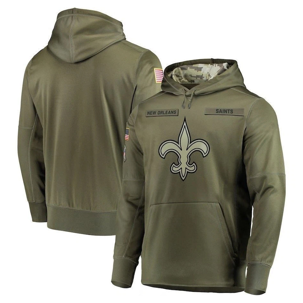 Vanessashop NO.Saints Olive Salute to Service Pullover Hoodies Home Game Blank Player Stitched Jerseys
