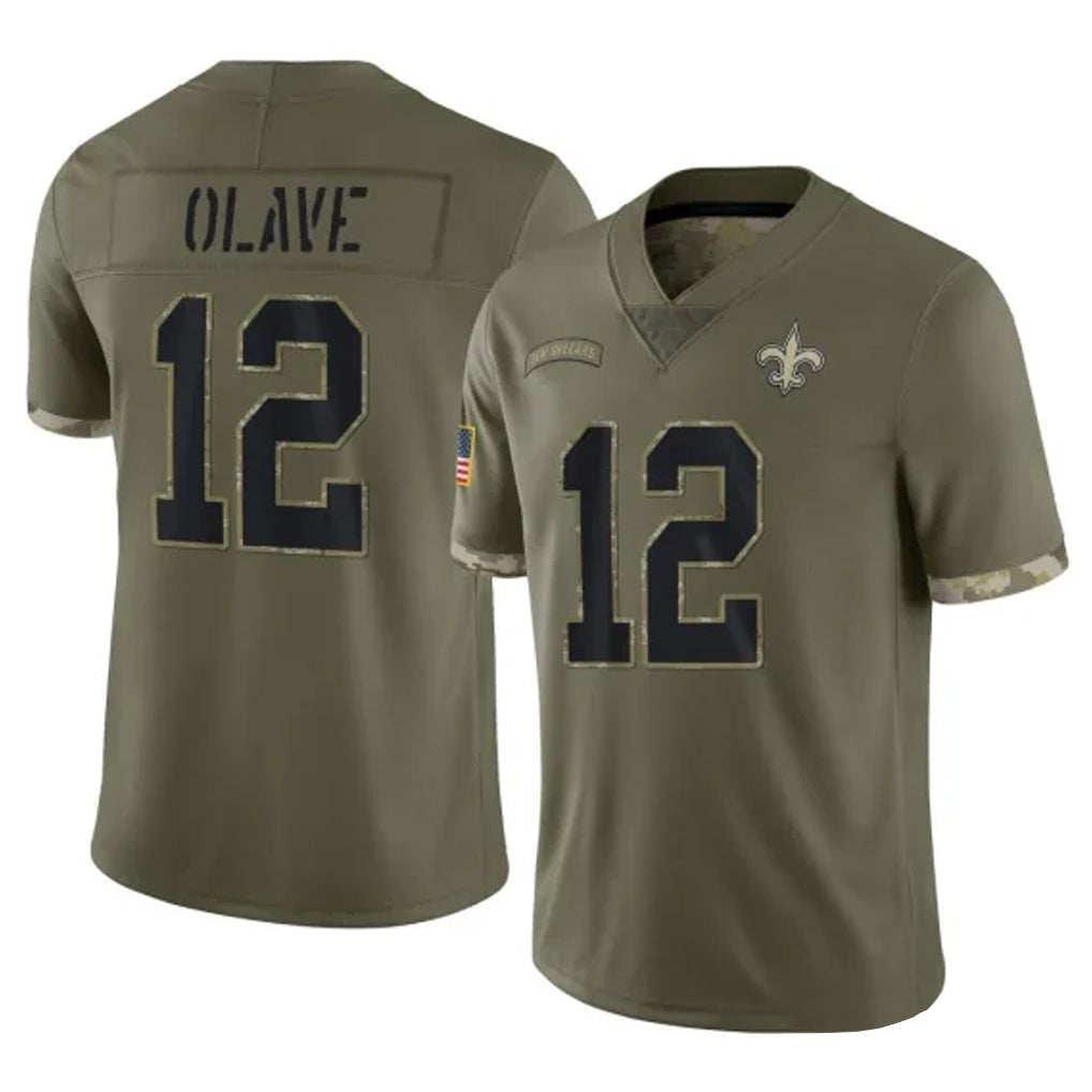 Vanessashop NO.Saints #12 Chris Olave Player Olive Salute To Service Limited Stitched Jerseys