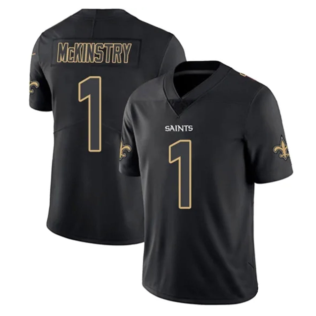 Vanessashop NO.Saints #1 Kool-Aid McKinstry Player Black Impact Limited Home Game Stitched Jerseys