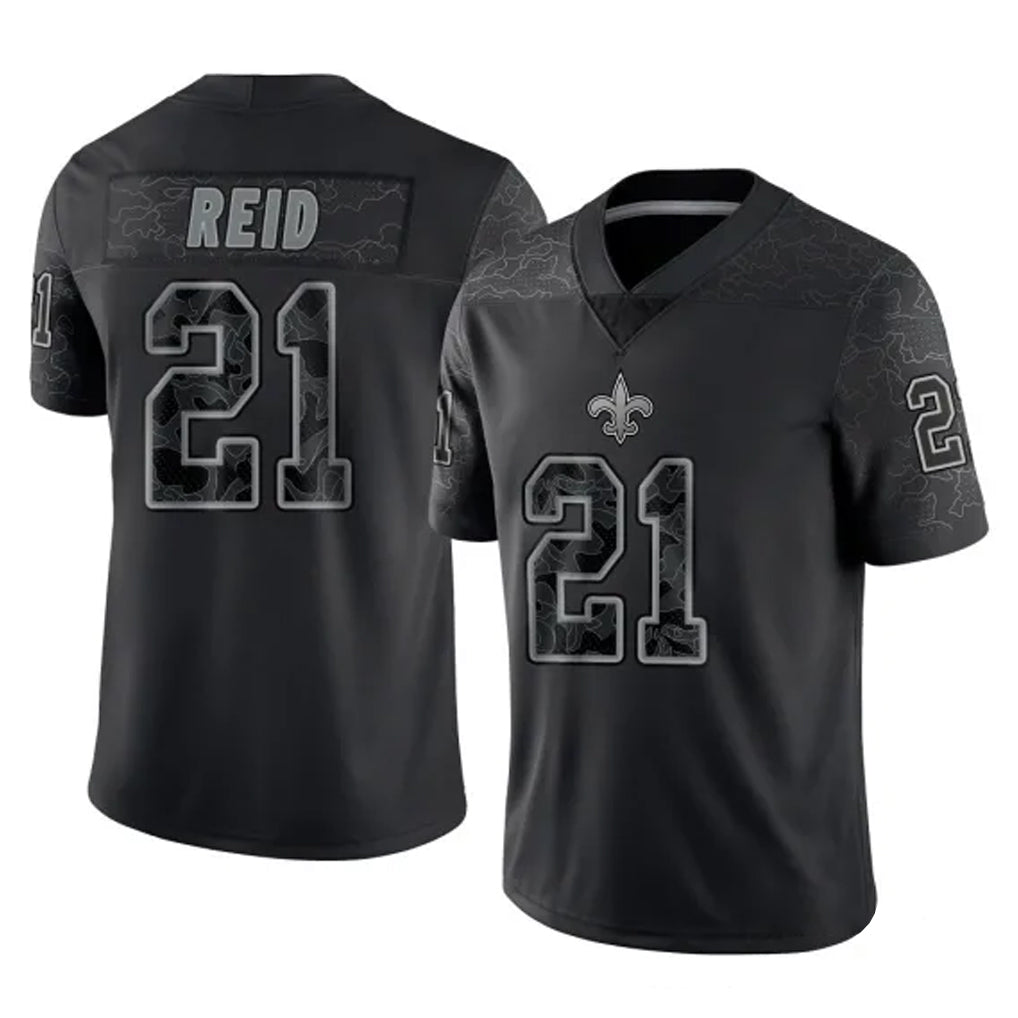 Vanessashop NO.Saints #21 Justin Reid Player Black Limited Reflective Home Game Stitched Jerseys