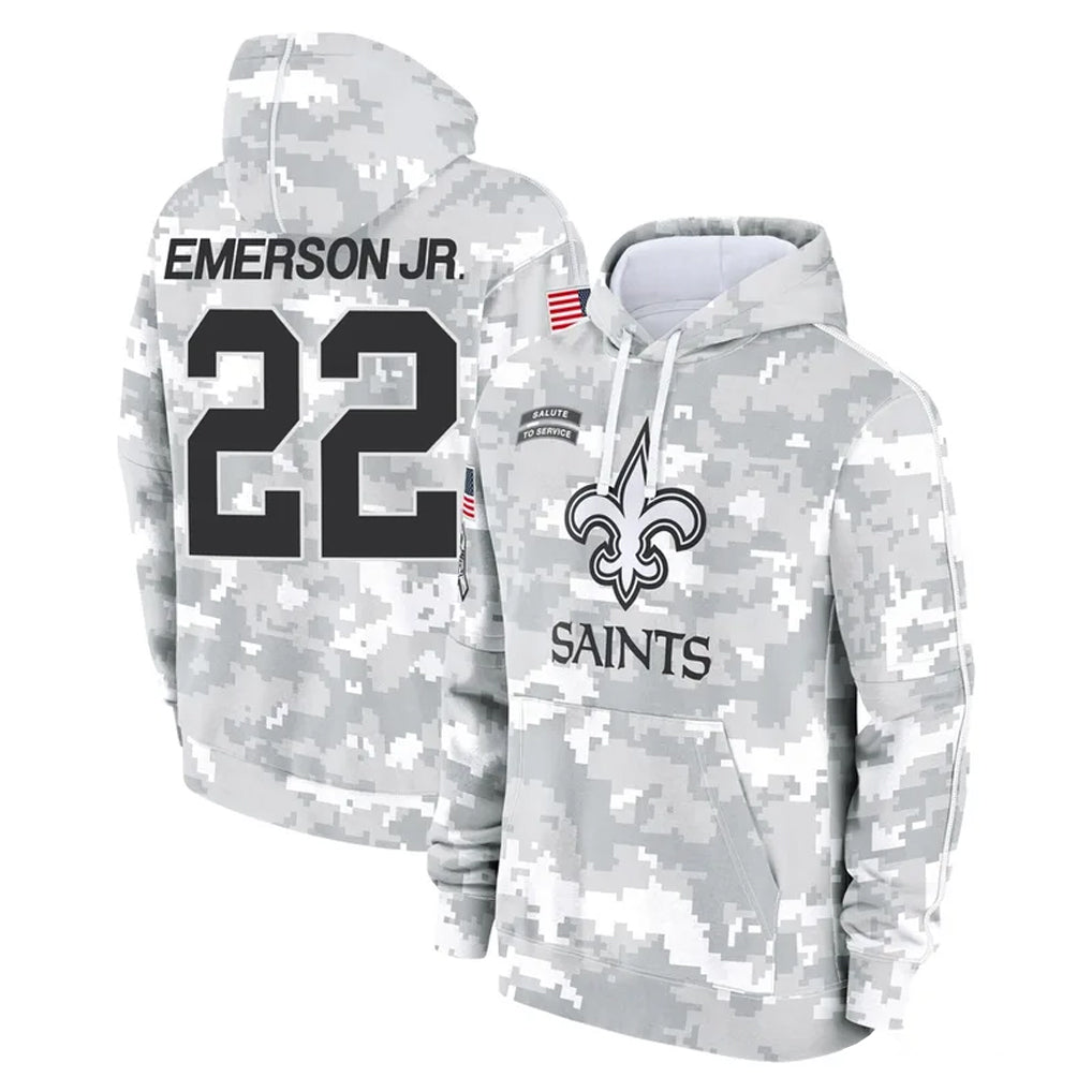 Vanessashop NO.Saints #22 Martin Emerson Jr. Player Arctic Camo Salute to Service Pullover Hoodies Limited Game Stitched Jerseys