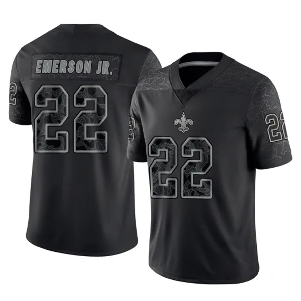 Vanessashop NO.Saints #22 Martin Emerson Jr. Player Black Limited Reflective Home Game Stitched Jerseys