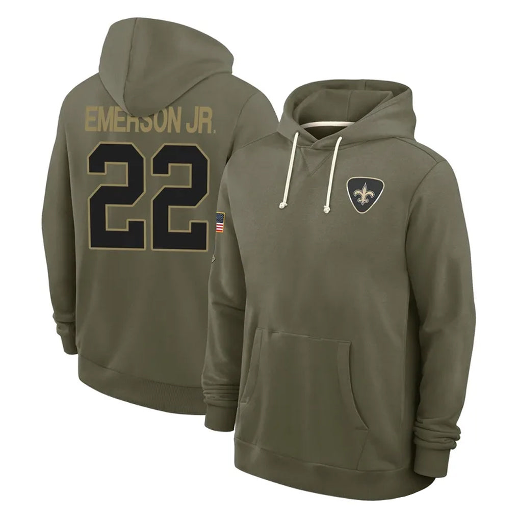 Vanessashop NO.Saints #22 Martin Emerson Jr. Player Olive Salute to Service Pullover Hoodies Limited Stitched Jerseys