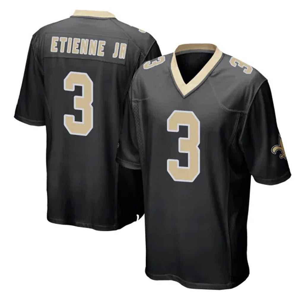 Vanessashop NO.Saints #3 Travis Etienne Jr. Player Black Home Game Stitched Jerseys
