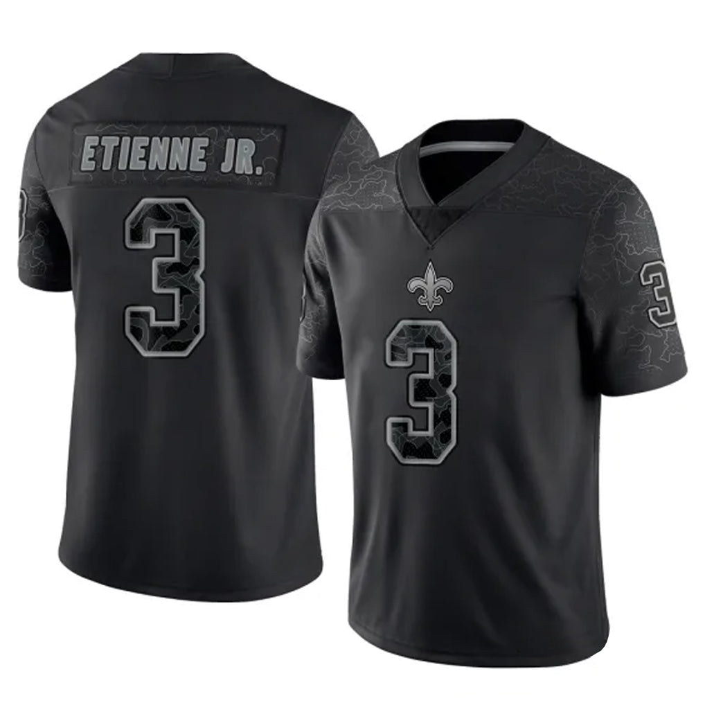 Vanessashop NO.Saints #3 Travis Etienne Jr. Player Black Limited Reflective Home Game Stitched Jerseys