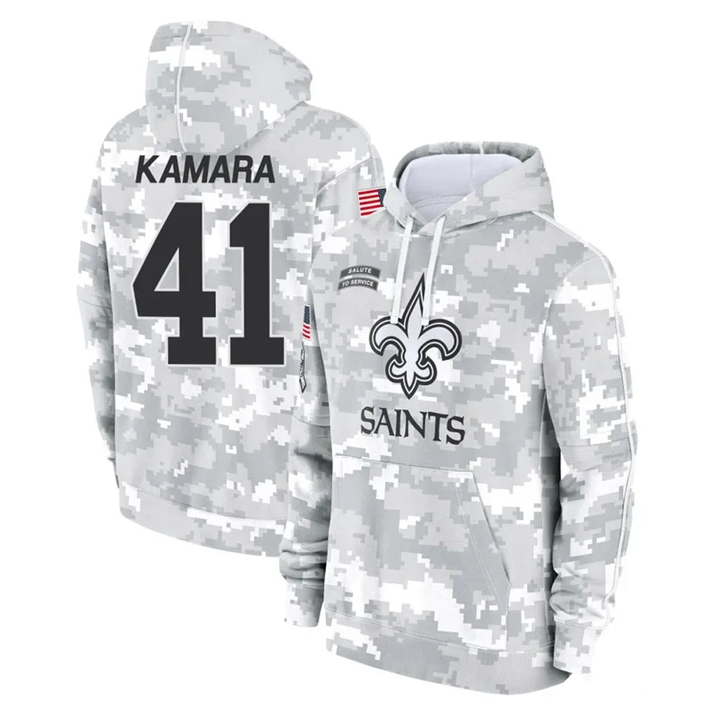 Vanessashop NO.Saints #41 Alvin Kamara Player Arctic Camo Salute to Service Pullover Hoodies Limited Game Stitched Jerseys