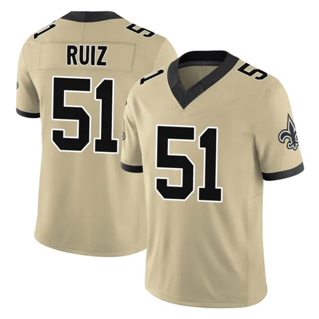 Vanessashop NO.Saints #51 Cesar Ruiz Player Gold Limited Vapor F.U.S.E. Home Game Stitched Jerseys