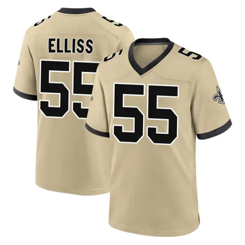 Vanessashop NO.Saints #55 Kaden Elliss Player Gold Home Game Stitched Jerseys