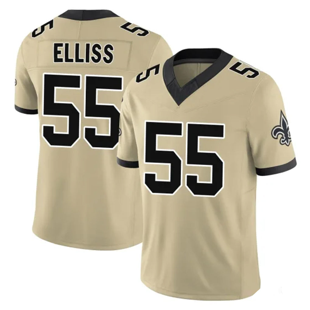 Vanessashop NO.Saints #55 Kaden Elliss Player Gold Limited Vapor F.U.S.E. Home Game Stitched Jerseys