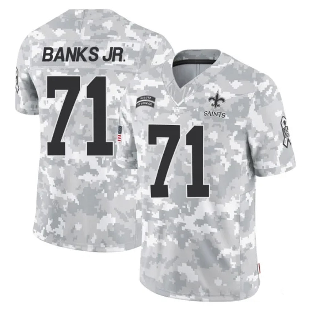 Vanessashop NO.Saints #71 Kelvin Banks Jr. Player Arctic Camo Salute To Service Limited Game Stitched Jerseys