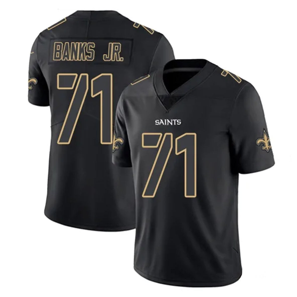 Vanessashop NO.Saints #71 Kelvin Banks Jr. Player Black Impact Limited Home Game Stitched Jerseys