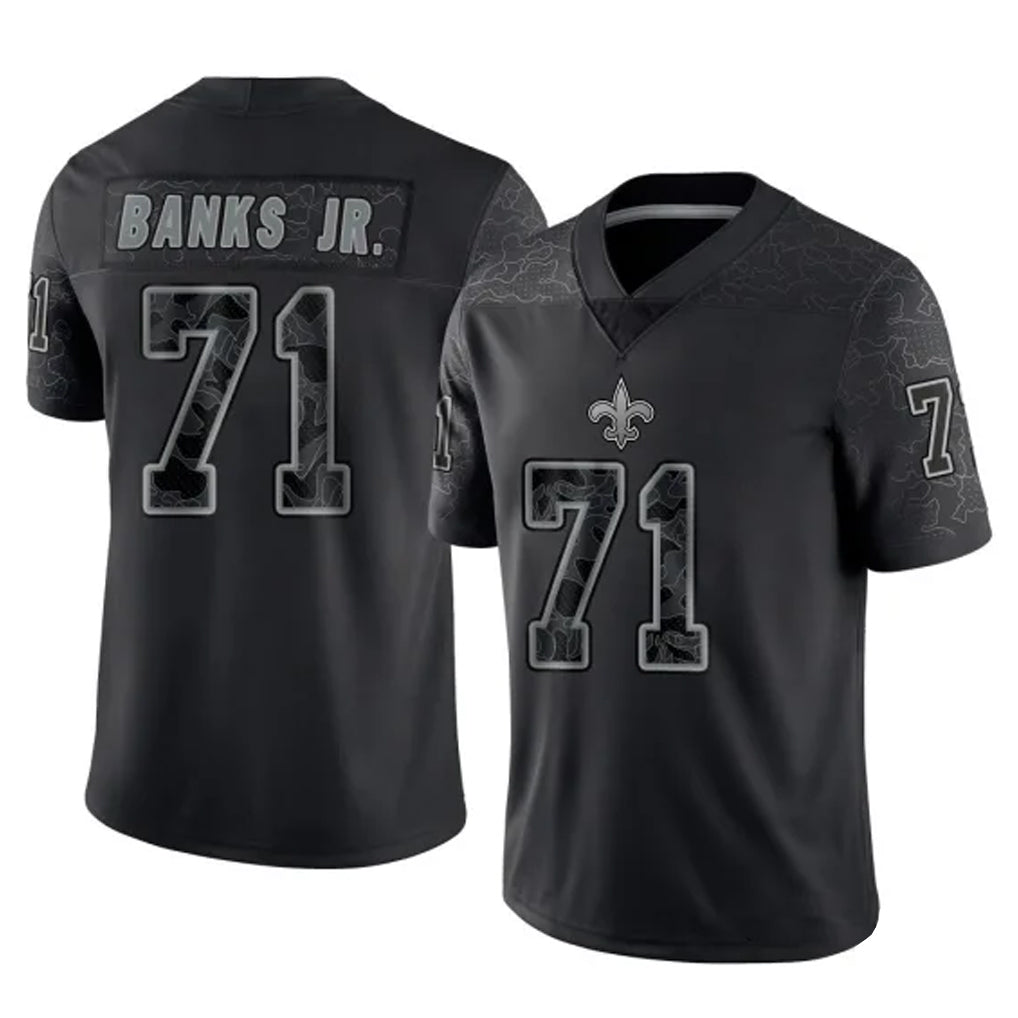 Vanessashop NO.Saints #71 Kelvin Banks Jr. Player Black Limited Reflective Home Game Stitched Jerseys