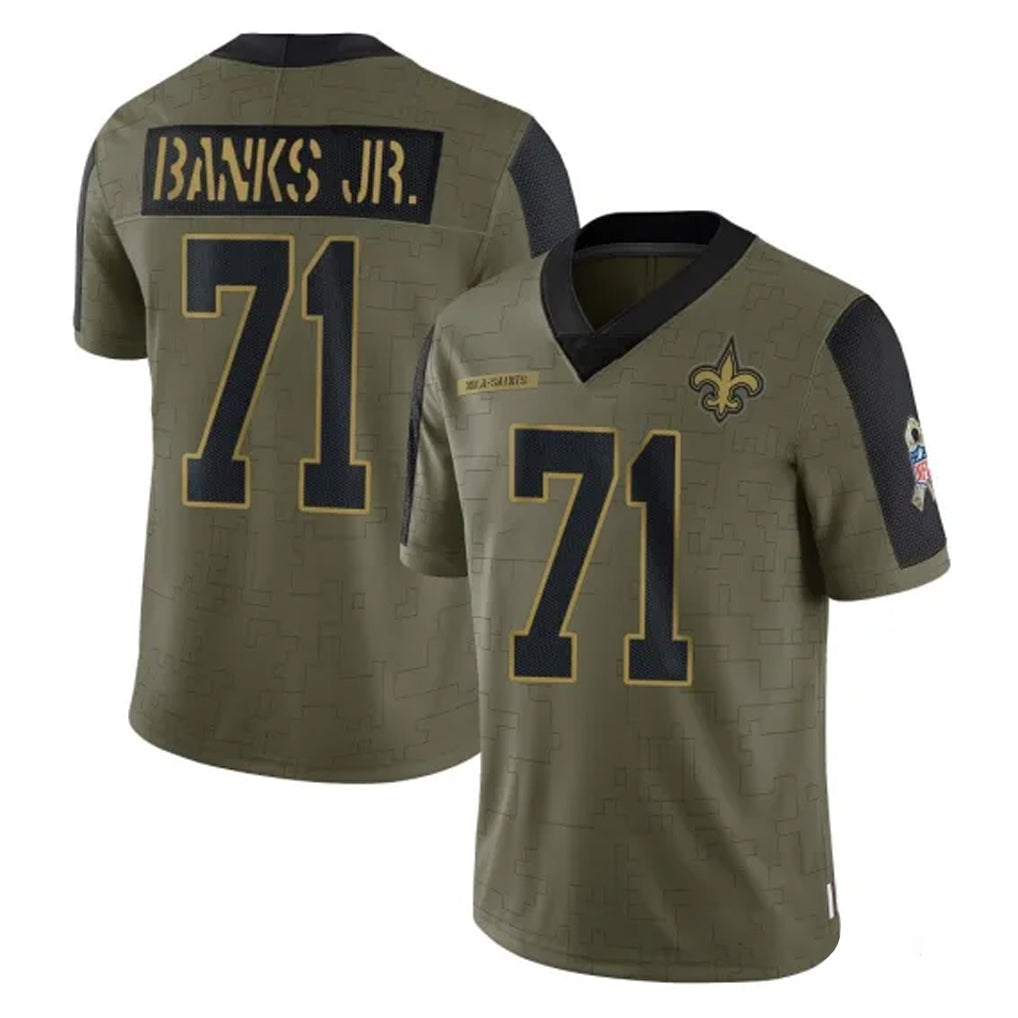 Vanessashop NO.Saints #71 Kelvin Banks Jr. Player Olive Salute To Service Limited Game Stitched Jerseys