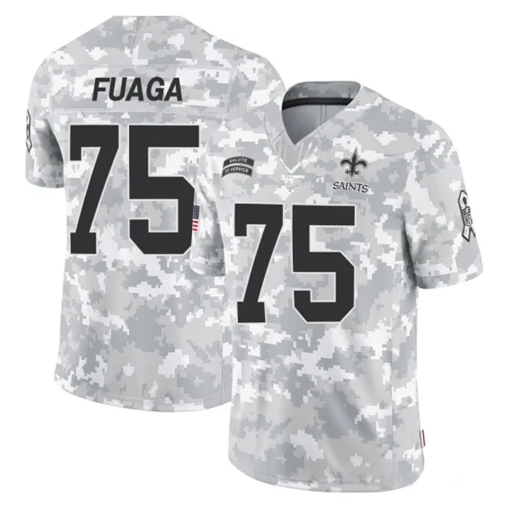 Vanessashop NO.Saints #75 Taliese Fuaga Player Arctic Camo Salute To Service Limited Game Stitched Jerseys
