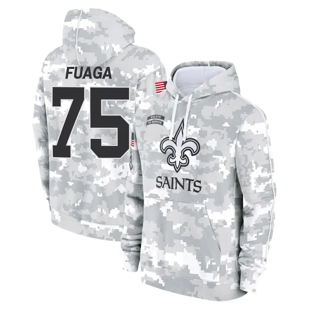 Vanessashop NO.Saints #75 Taliese Fuaga Player Arctic Camo Salute to Service Pullover Hoodies Limited Game Stitched Jerseys