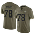 Vanessashop NO.Saints #78 Erik McCoy Player Olive Salute To Service Limited Stitched Jerseys