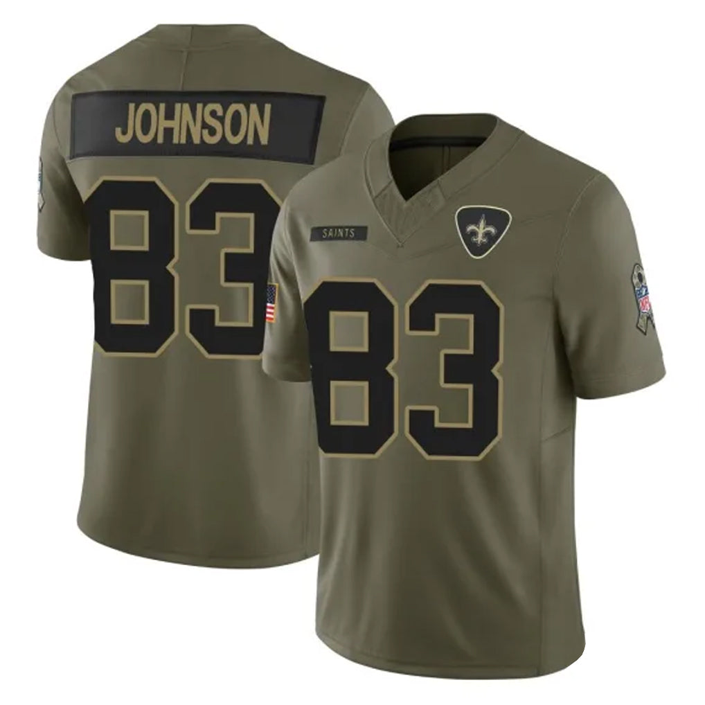 Vanessashop NO.Saints #83 Juwan Johnson Player Olive 2025 Salute To Service Limited Stitched Jerseys
