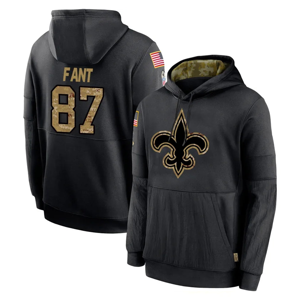 Vanessashop NO.Saints #87 Noah Fant Player Black Salute to Service Hoodies Limited Game Stitched Jerseys