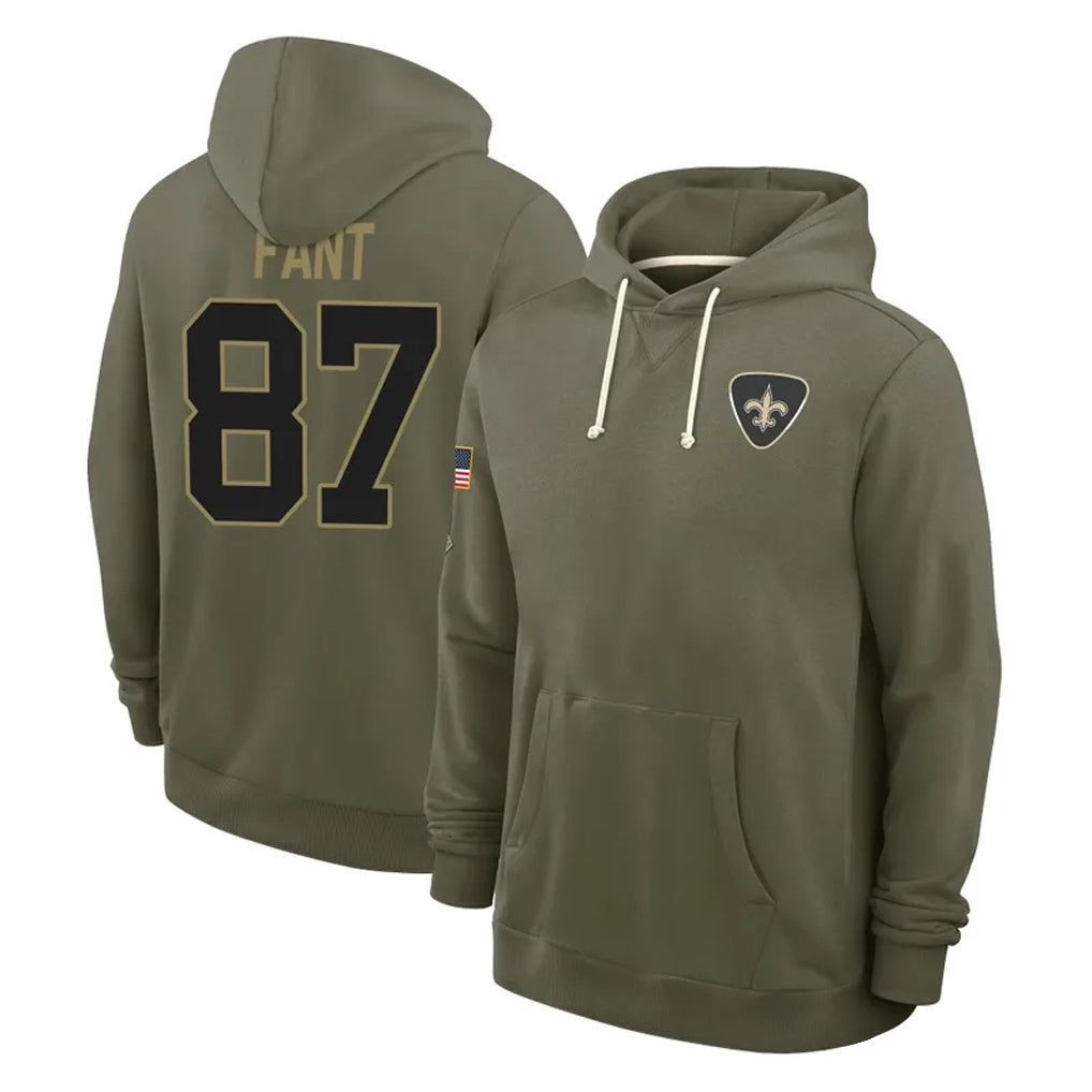 Vanessashop NO.Saints #87 Noah Fant Player Olive Salute to Service Pullover Hoodies Limited Stitched Jerseys