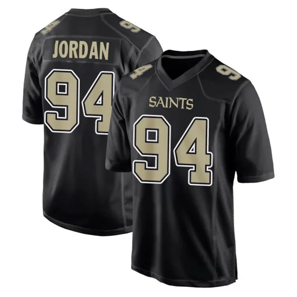 Vanessashop NO.Saints #94 Cameron Jordan Player Black Carbon Fashion Home Game Stitched Jerseys