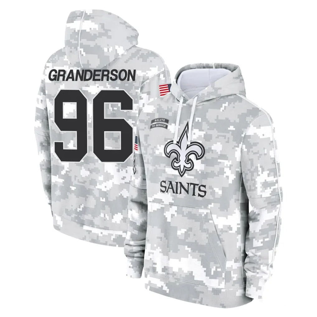 Vanessashop NO.Saints #96 Carl Granderson Player Arctic Camo Salute to Service Pullover Hoodies Limited Game Stitched Jerseys