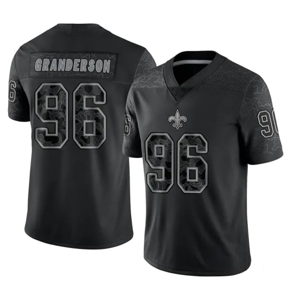 Vanessashop NO.Saints #96 Carl Granderson Player Black Limited Reflective Home Game Stitched Jerseys