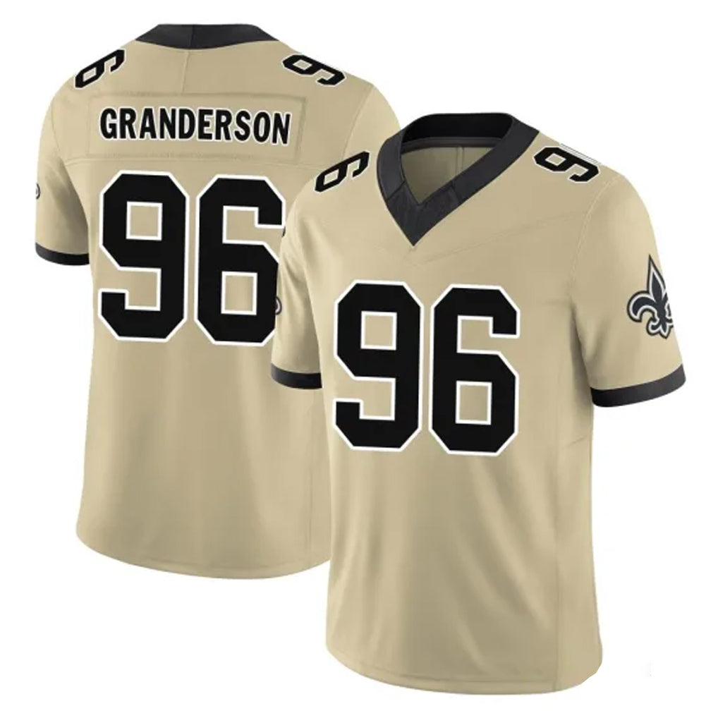 Vanessashop NO.Saints #96 Carl Granderson Player Gold Limited Vapor F.U.S.E. Home Game Stitched Jerseys