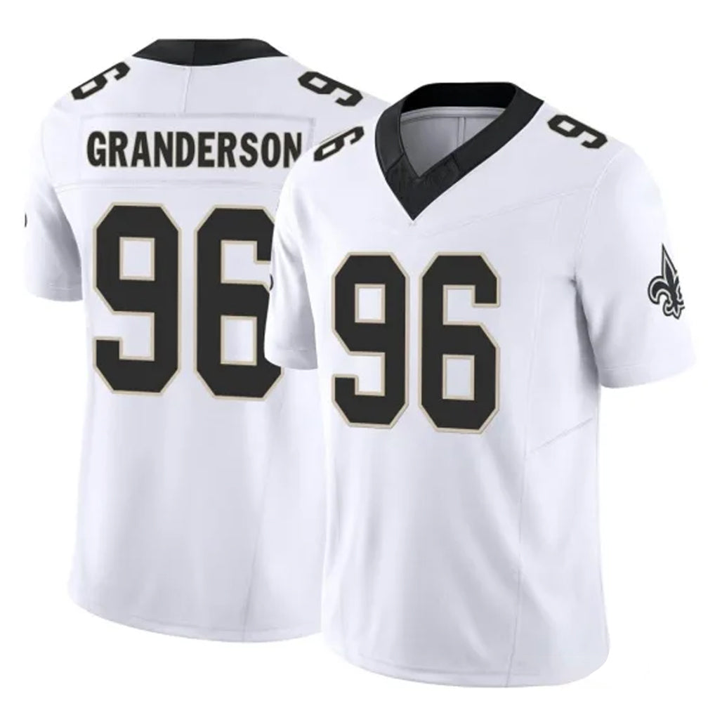 Vanessashop NO.Saints #96 Carl Granderson Player White Limited Vapor F.U.S.E. Home Game Stitched Jerseys