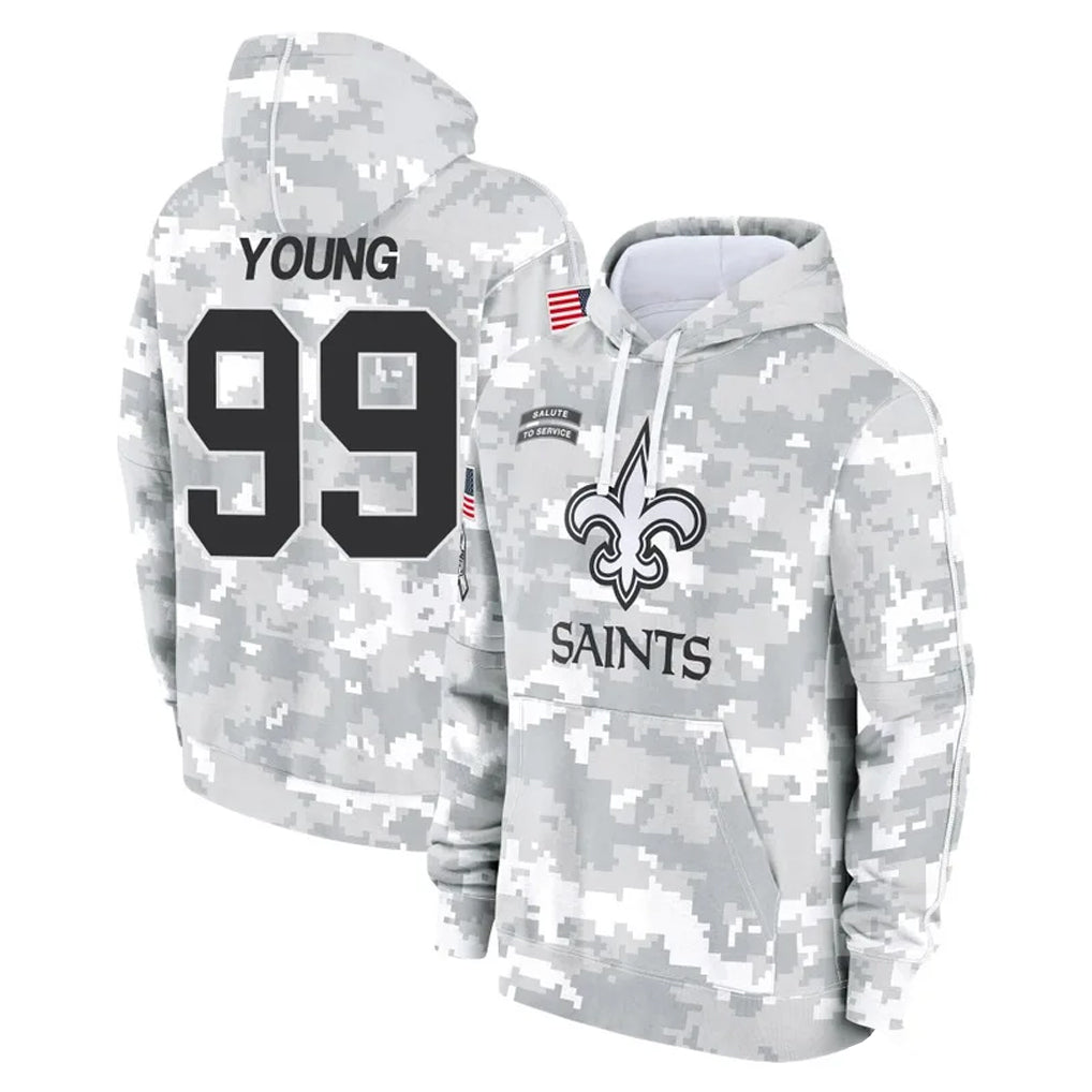 Vanessashop NO.Saints #99 Chase Young Player Arctic Camo Salute to Service Pullover Hoodies Limited Game Stitched Jerseys