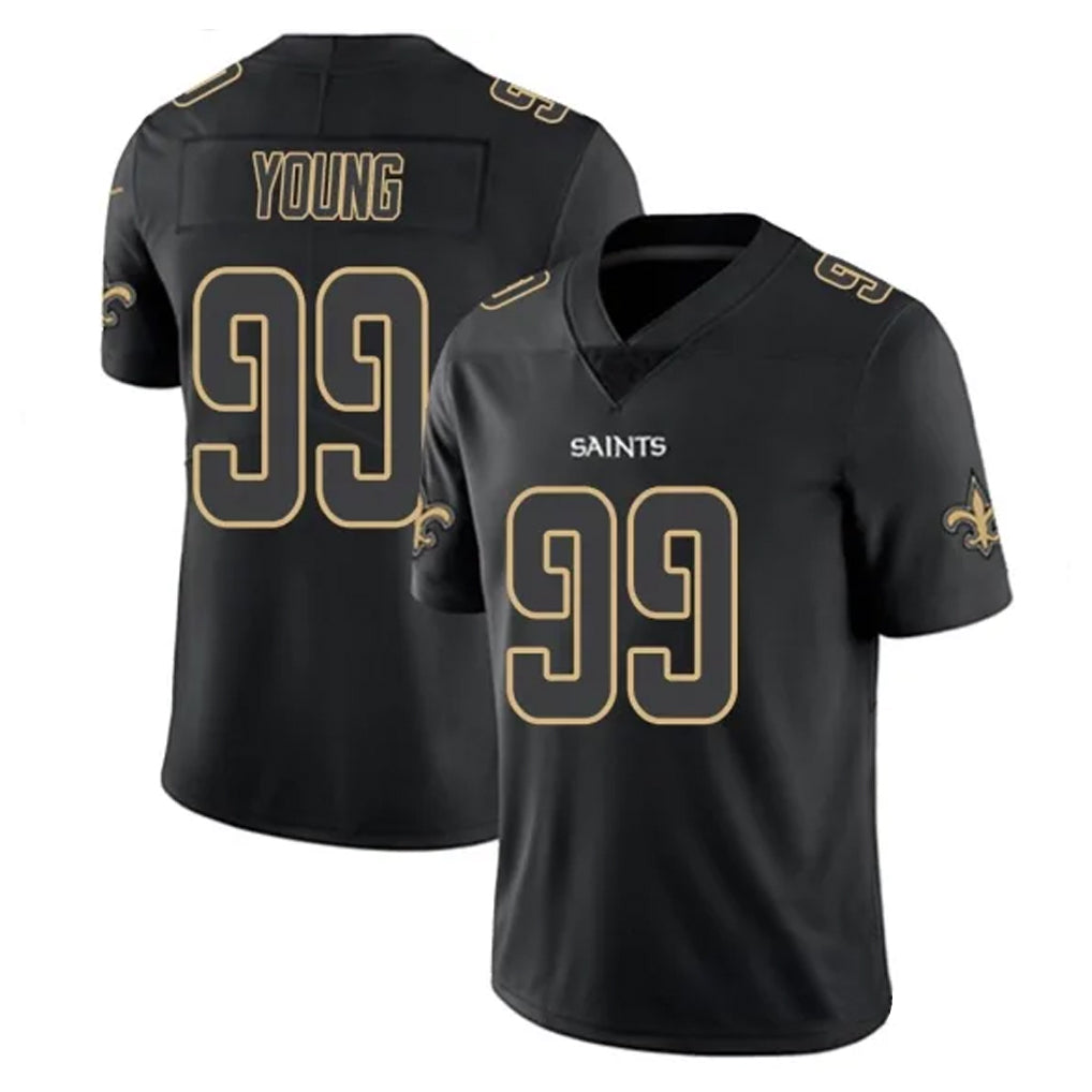 Vanessashop NO.Saints #99 Chase Young Player Black Impact Limited Home Game Stitched Jerseys