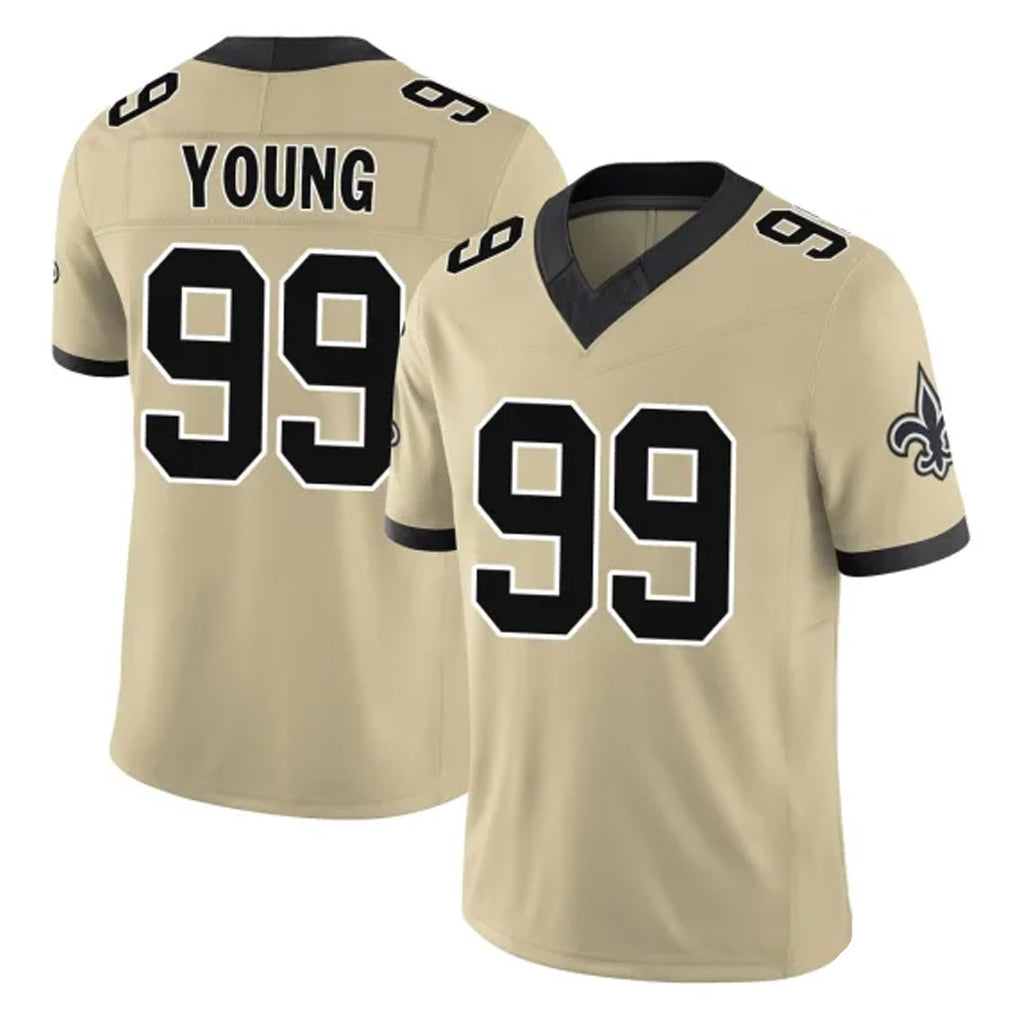 Vanessashop NO.Saints #99 Chase Young Player Gold Limited Vapor F.U.S.E. Home Game Stitched Jerseys