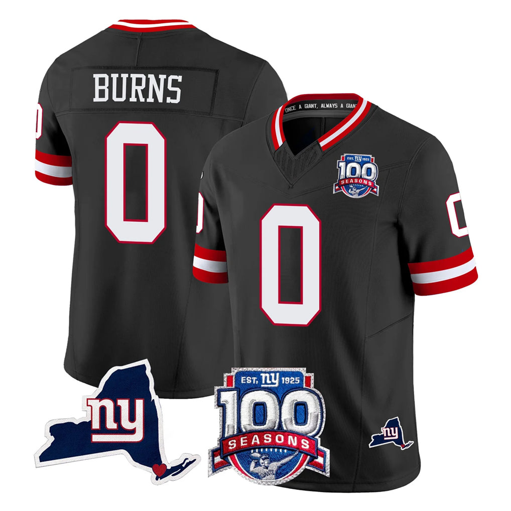 Vanessashop NY.Giants #0 Brian Burns Player Black 100th Season & State Patch Vapor Limited Home Game Stitched Jerseys