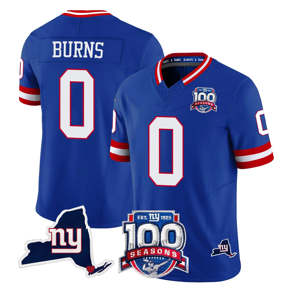 Vanessashop NY.Giants #0 Brian Burns Player Royal 100th Season & State Patch Vapor Limited Home Game Stitched Jerseys