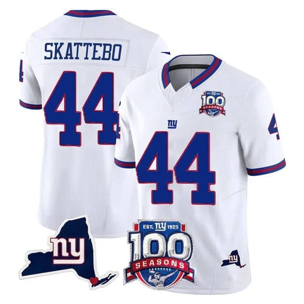 Vanessashop NY.Giants #44 Cam Skattebo Player White 100th Season & State Patch Vapor Limited Home Game Stitched Jerseys