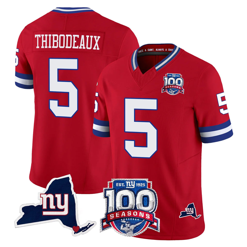 Vanessashop NY.Giants #5 Kayvon Thibodeaux Player Red 100th Season & State Patch Vapor Limited Home Game Stitched Jerseys