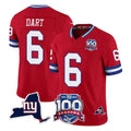 Vanessashop NY.Giants #6 Jaxson Dart Player Red 100th Season & State Patch Vapor Limited Home Game Stitched Jerseys