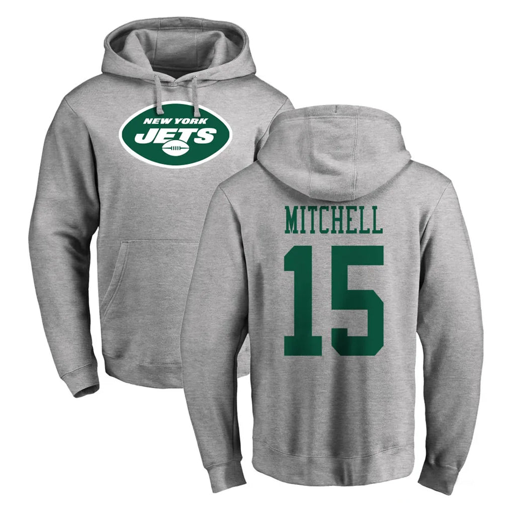 Vanessashop NY.Jets #15 Adonai Mitchell Player Gray LOGO Pullover Hoodies Limited Game Stitched Jerseys