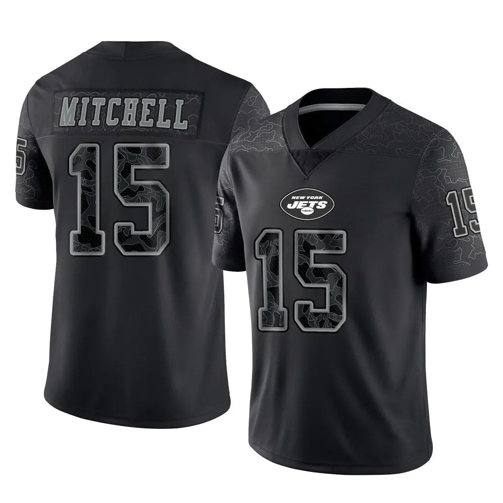 Vanessashop NY.Jets #15 Adonai Mitchell Player Stealth Black Limited Reflective Home Game Stitched Jerseys