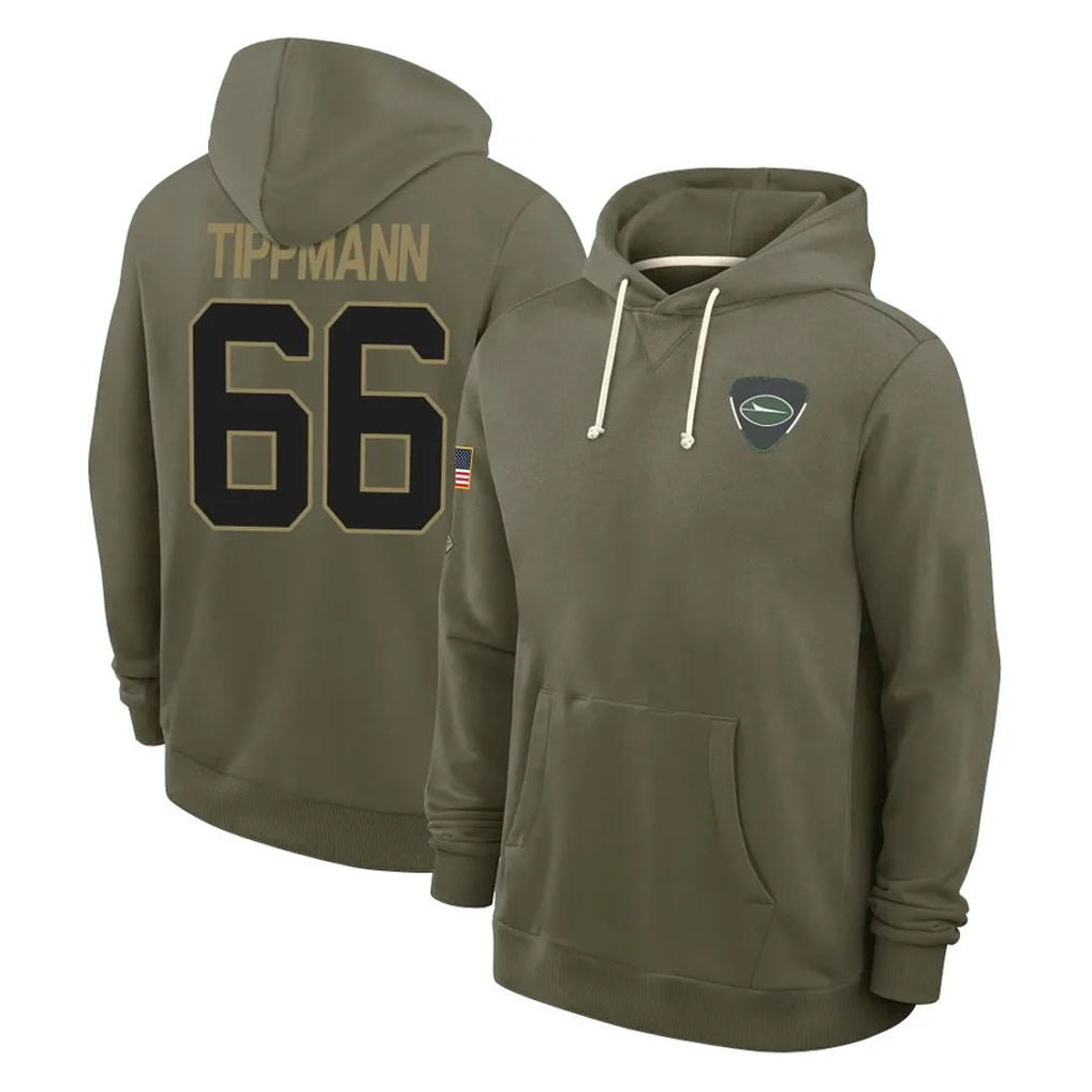 Vanessashop NY.Jets #66 Joe Tippmann Player Olive Salute to Service Pullover Hoodies Limited Stitched Jerseys