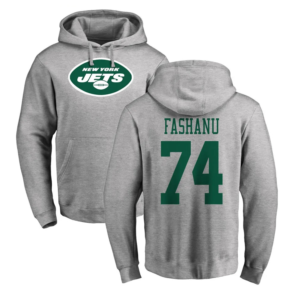 Vanessashop NY.Jets #74 Olu Fashanu Player Gray LOGO Pullover Hoodies Limited Game Stitched Jerseys