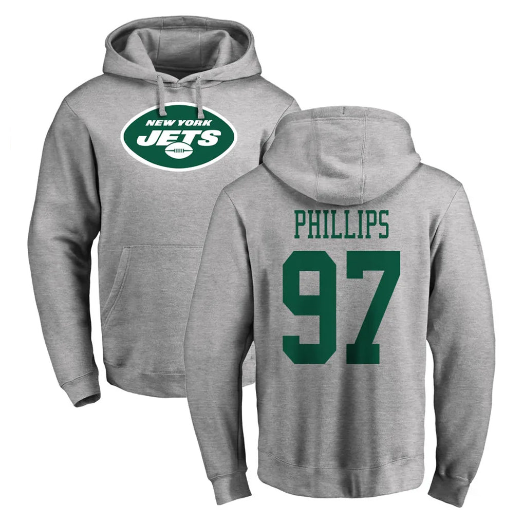 Vanessashop NY.Jets #97 Harrison Phillips Player Gray LOGO Pullover Hoodies Limited Game Stitched Jerseys