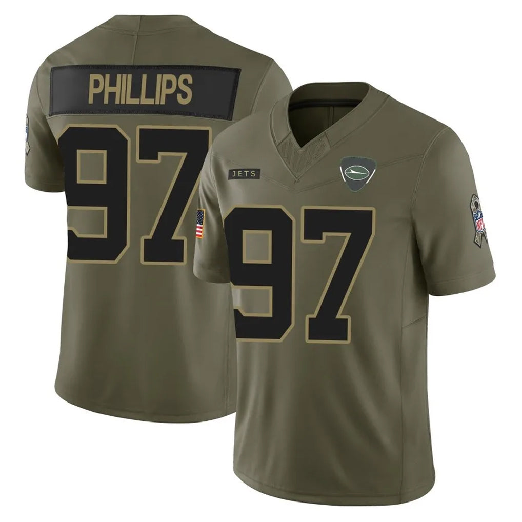 Vanessashop NY.Jets #97 Harrison Phillips Player Olive 2025 Salute To Service Limited Stitched Jerseys