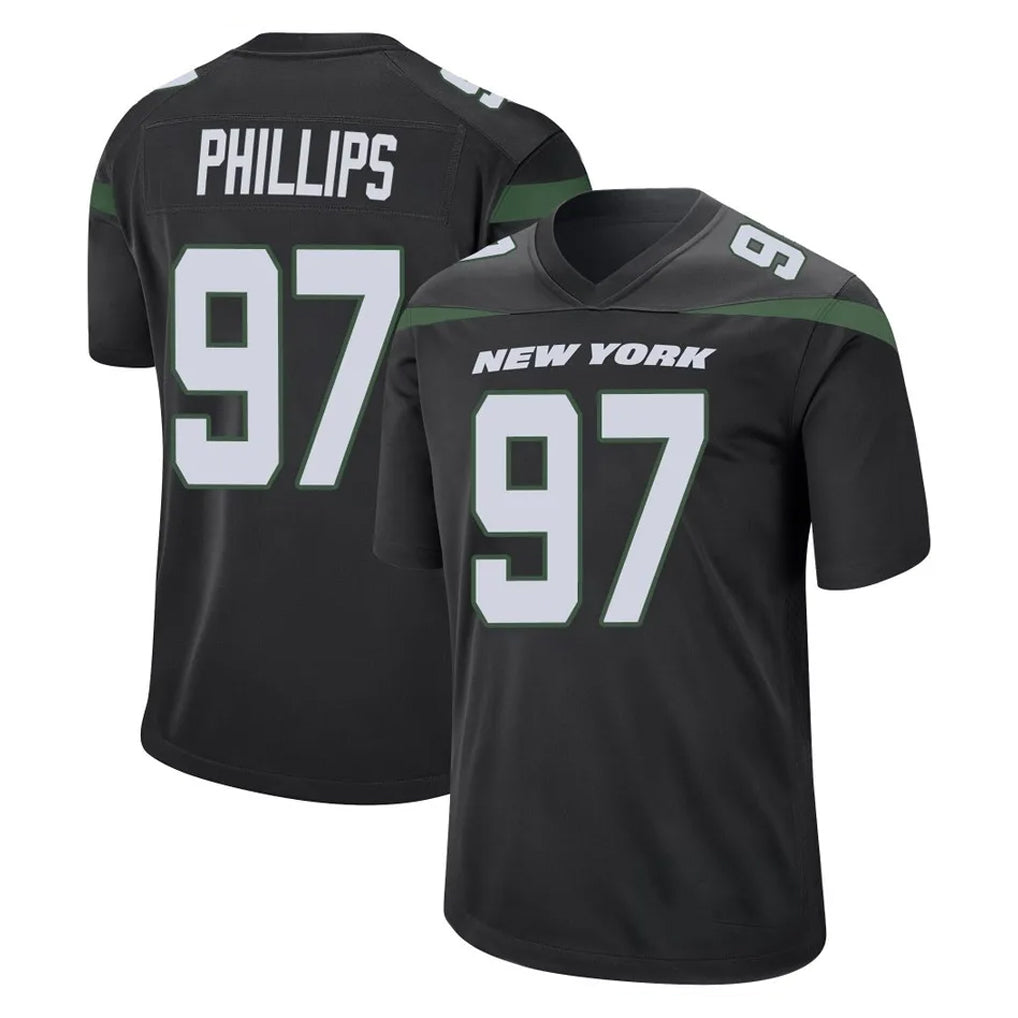 Vanessashop NY.Jets #97 Harrison Phillips Player Stealth Black Home Game Stitched Jerseys